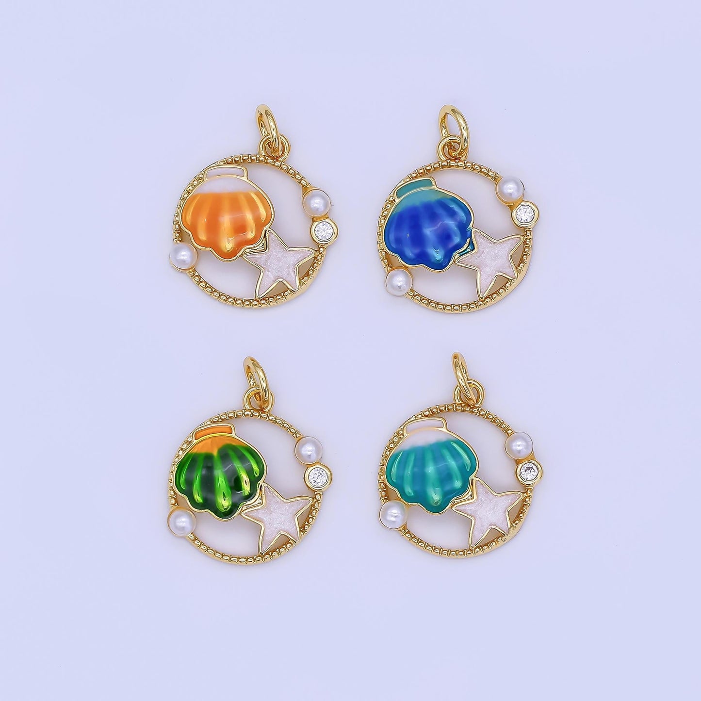 Colorful Shell 24k gold Filled tiny charms, star fish charm, gold starfish ,gold beach charm under the sea jewelry inspired AF-508