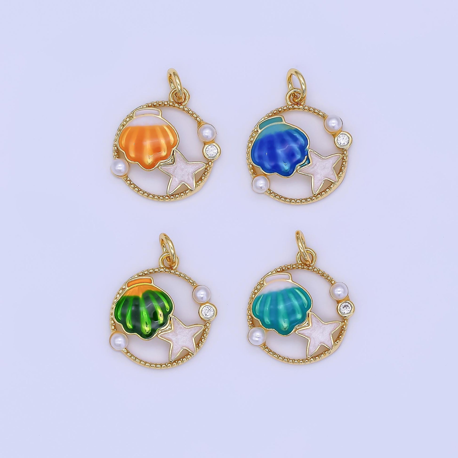 Colorful Shell 24k gold Filled tiny charms, star fish charm, gold starfish ,gold beach charm under the sea jewelry inspired AF-508