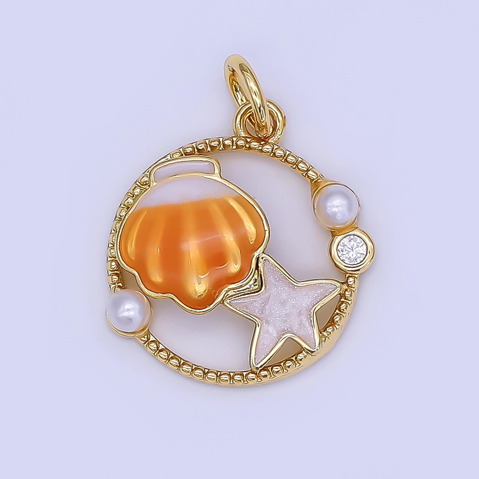 Colorful Shell 24k gold Filled tiny charms, star fish charm, gold starfish ,gold beach charm under the sea jewelry inspired AF-508