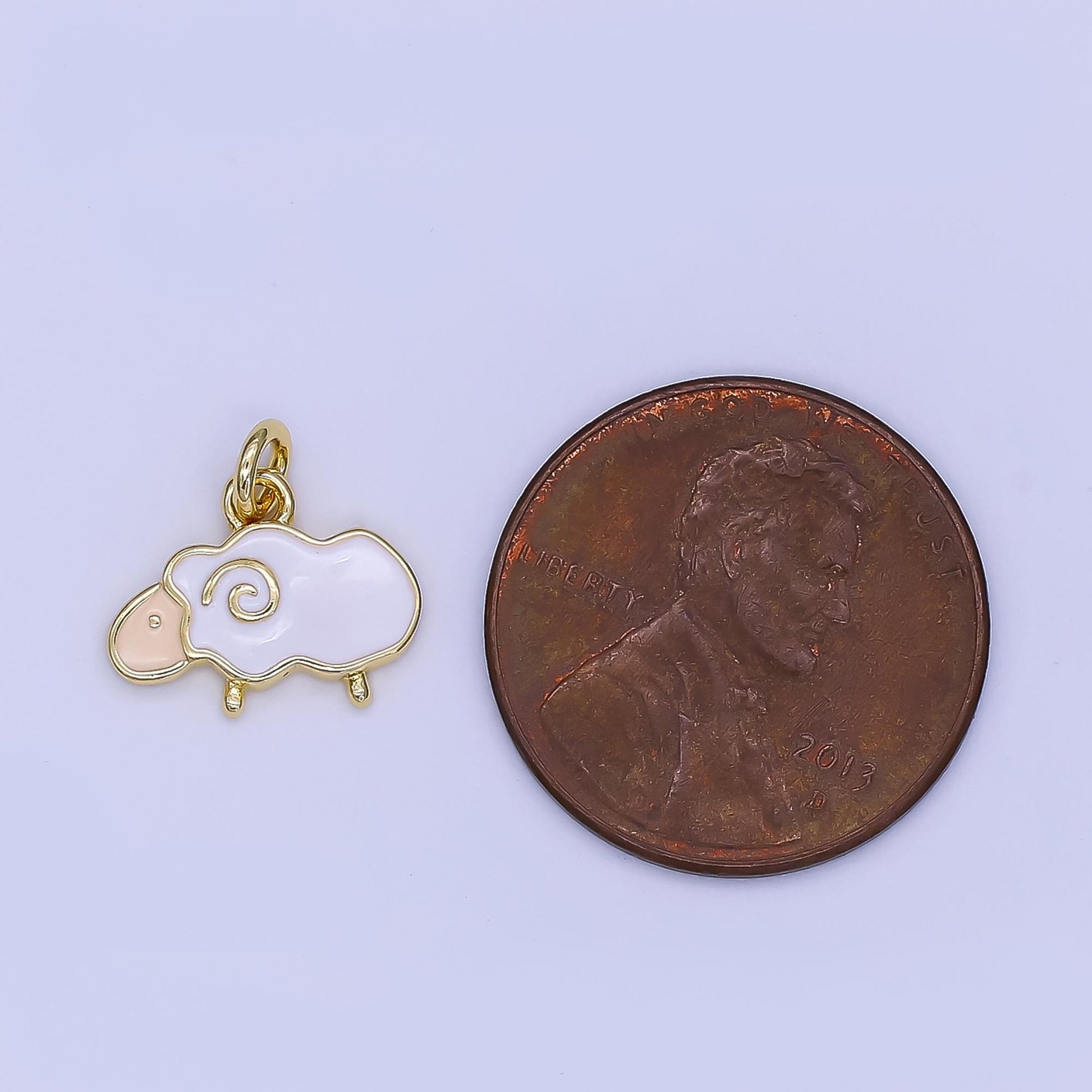 Mini White Sheep Enamel Charm in 24K Gold Filled Cute Animal Jewelry Inspired | N-1723