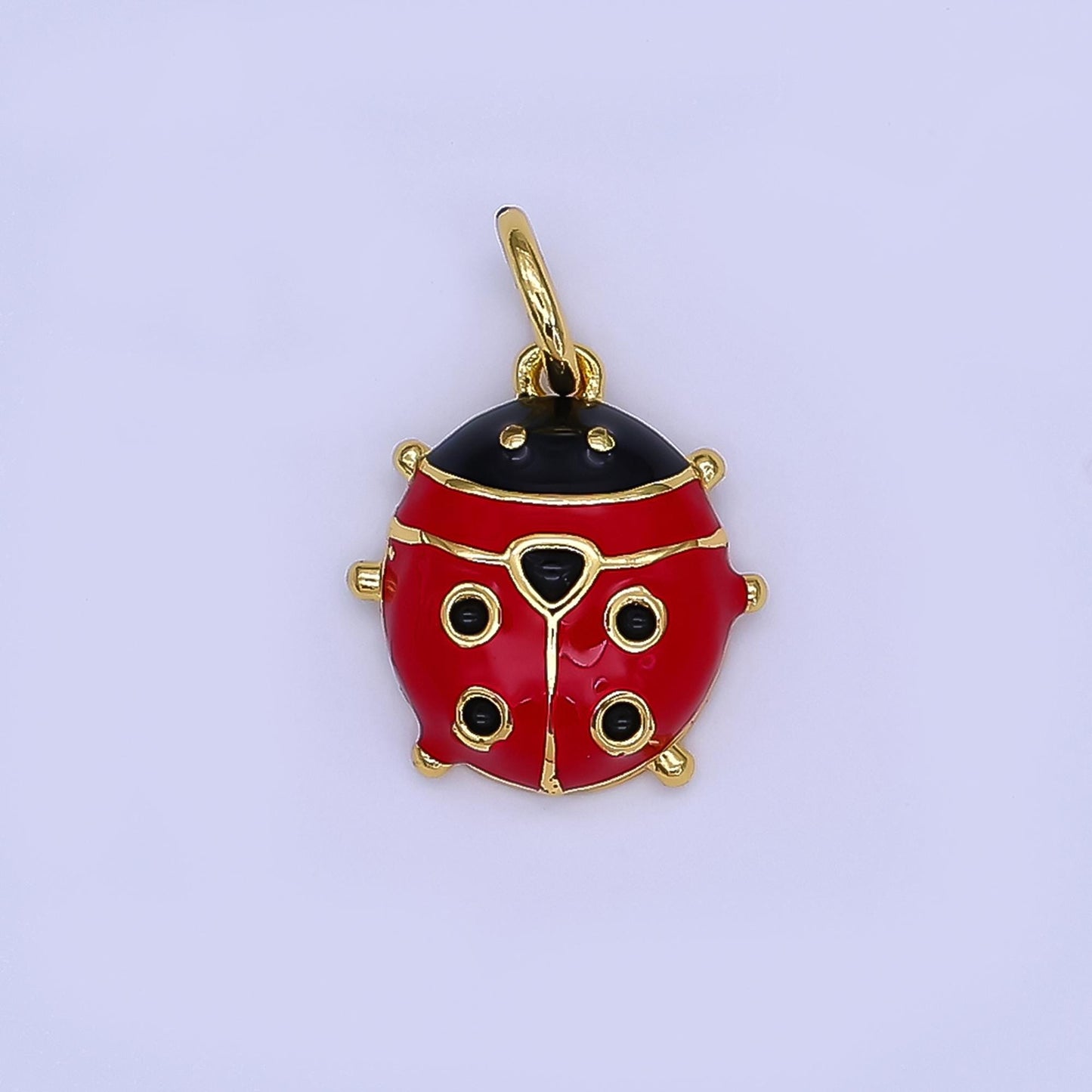 Mini Gold Enamel RED Lady Bug Charm in 24K Gold Filled Insect Animal Charm | N-1714