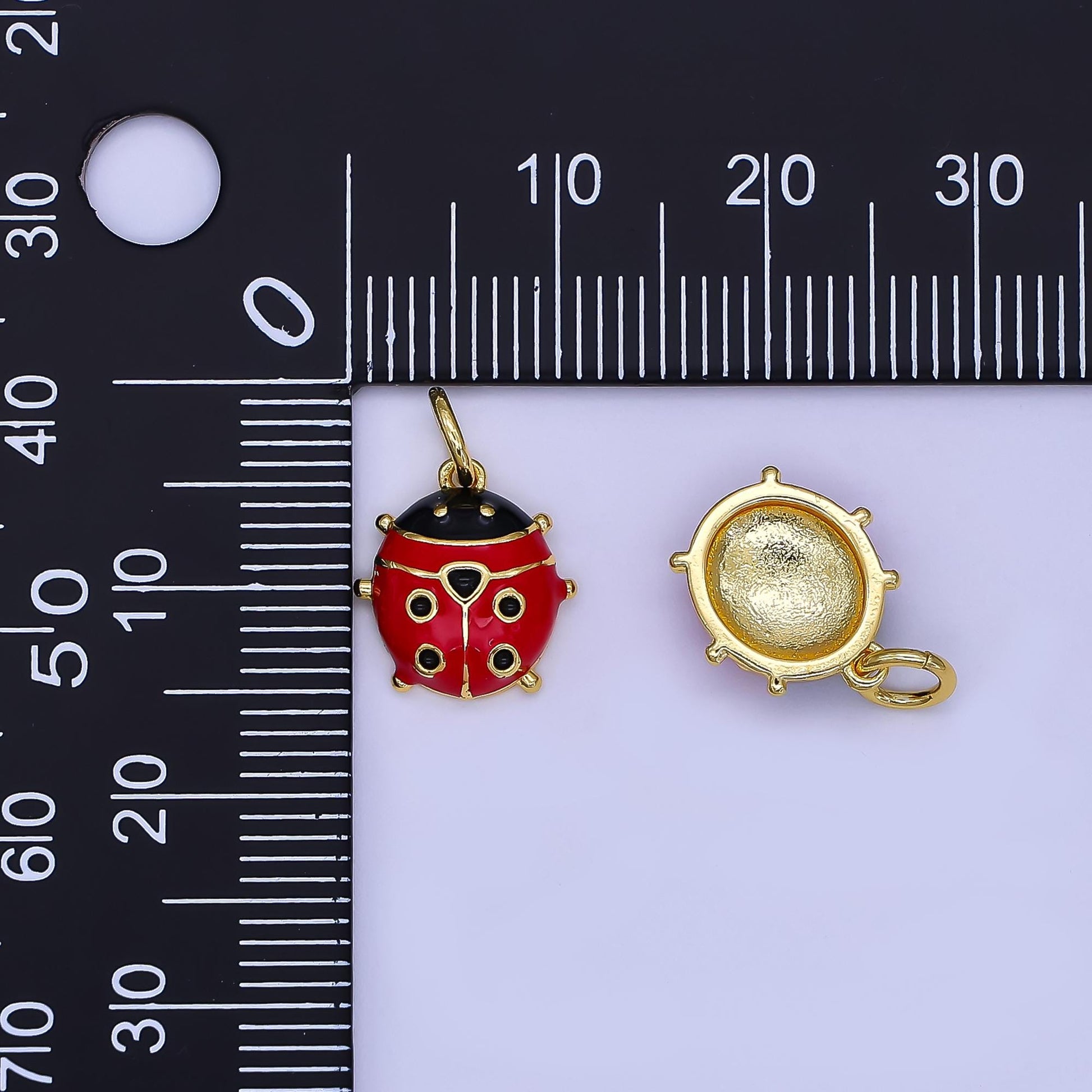 Mini Gold Enamel RED Lady Bug Charm in 24K Gold Filled Insect Animal Charm | N-1714