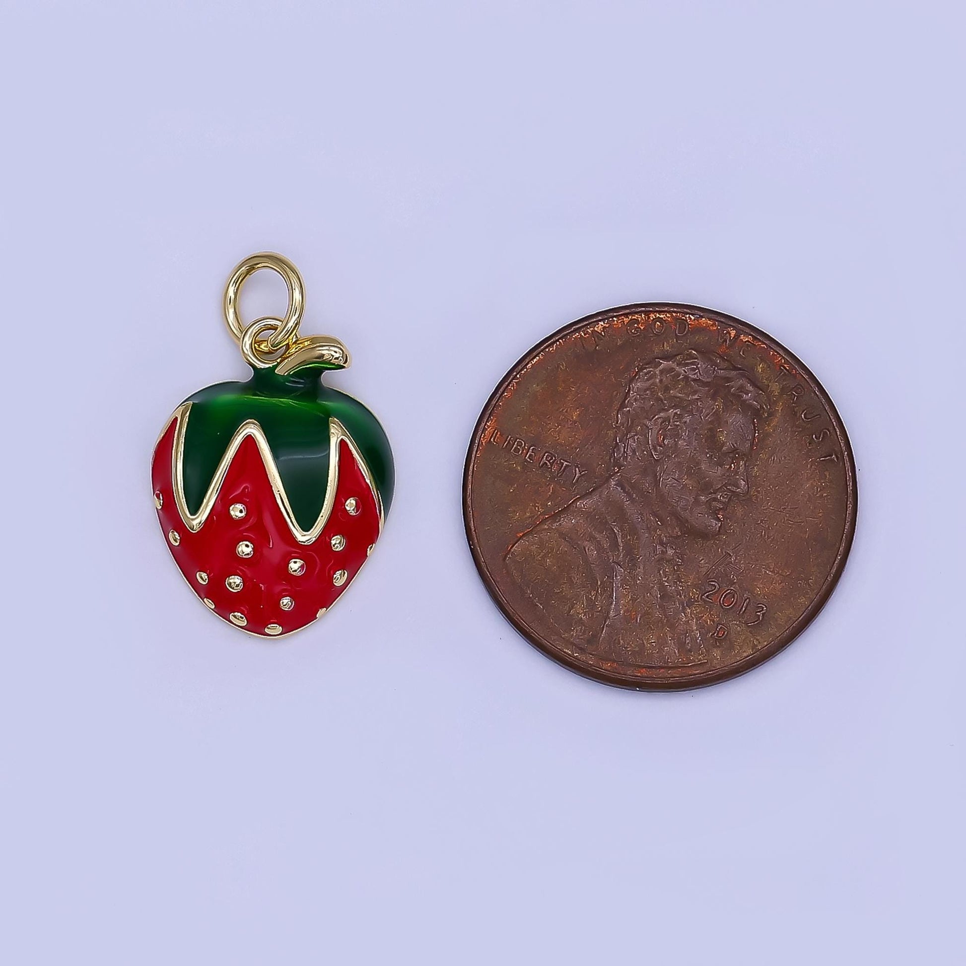 Mini Enamel Red Strawberry in 24K Gold Filled Charm Fruits Food Charm Garden Fresh Jewelry Inspired | AF-502