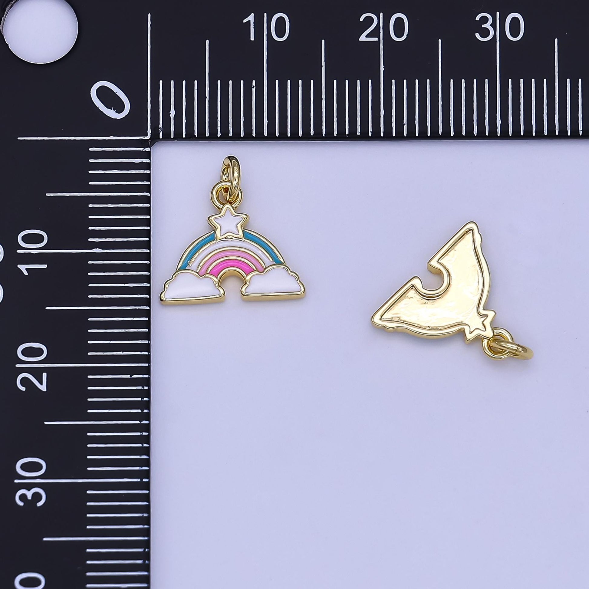 Mini Rainbow with Cloud Enamel Charm in 24K Gold Filled Sky Blue Charm | N-1651