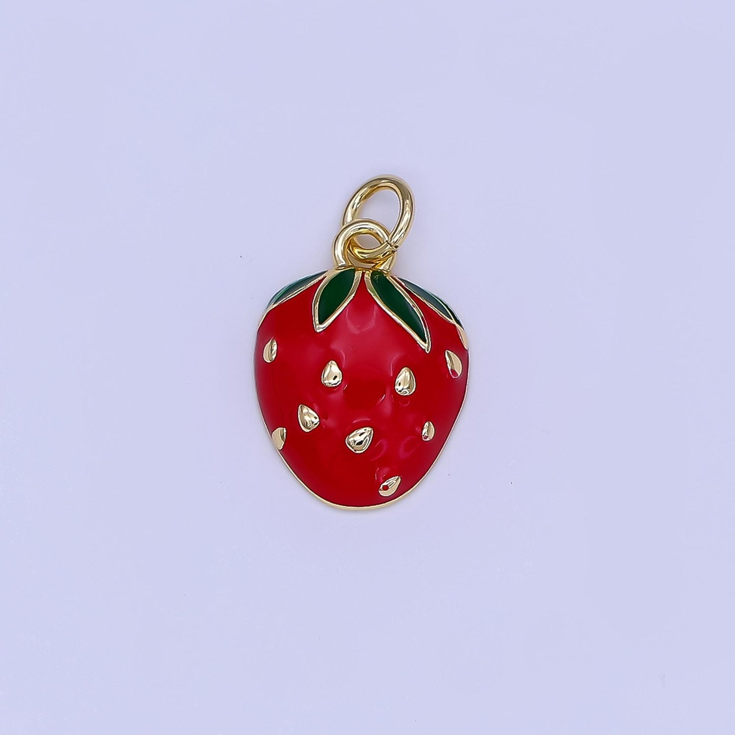 Mini Enamel Red Strawberry in 24K Gold Filled Charm Fruits Food Charm Garden Fresh Jewelry Inspired | AF-504
