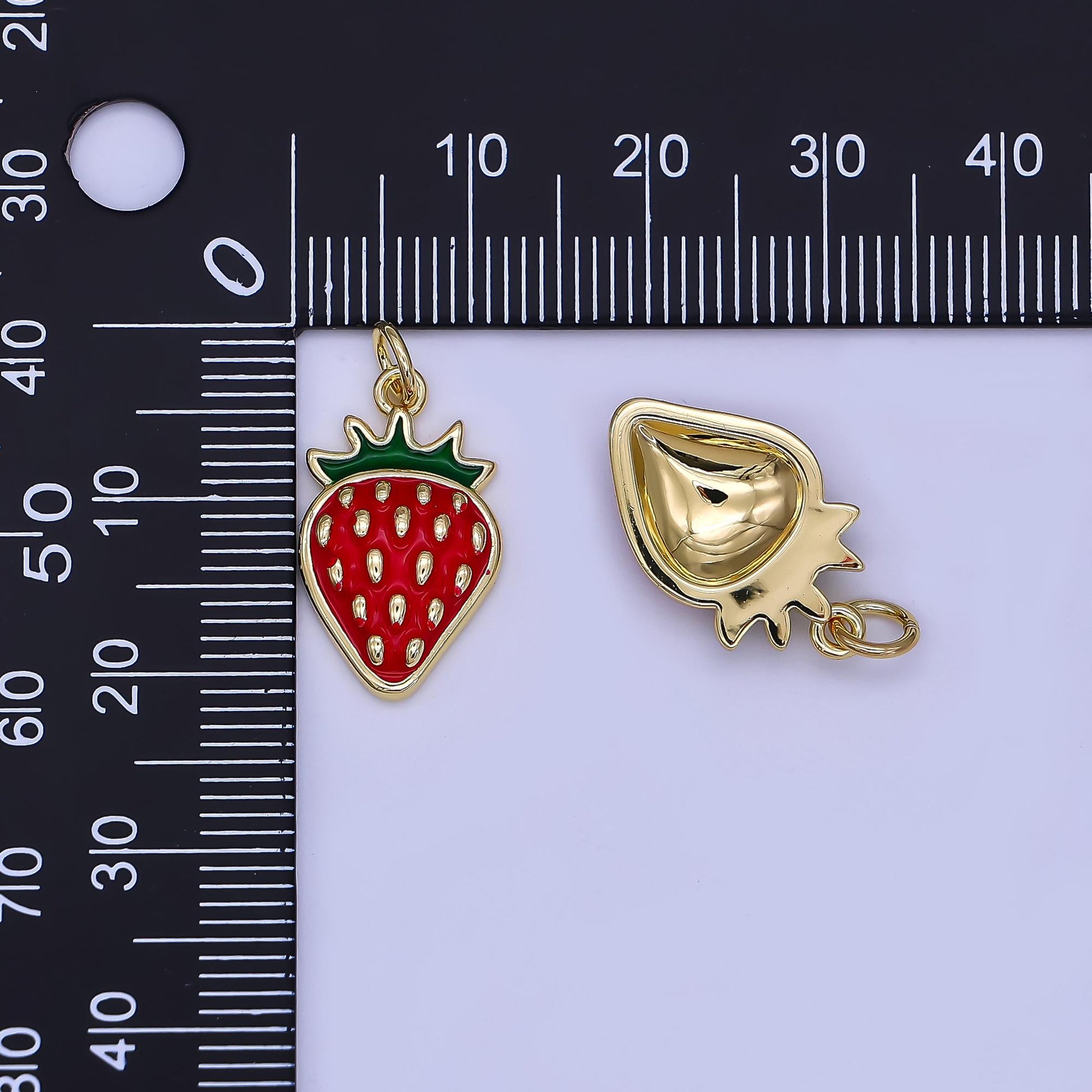 Mini Enamel Red Strawberry in 24K Gold Filled Charm Fruits Food Charm Garden Fresh Jewelry Inspired | AF-503