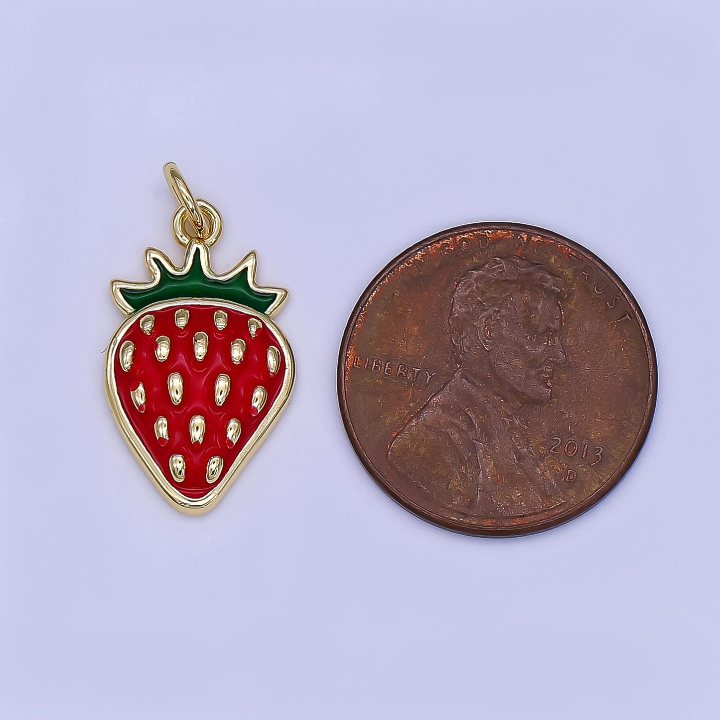 Mini Enamel Red Strawberry in 24K Gold Filled Charm Fruits Food Charm Garden Fresh Jewelry Inspired | AF-503