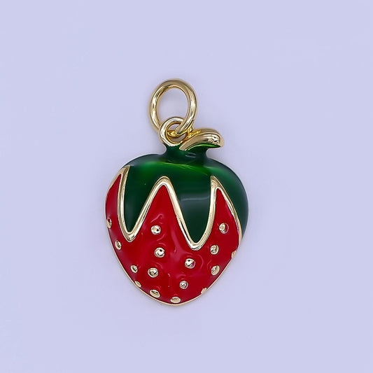 Mini Enamel Red Strawberry in 24K Gold Filled Charm Fruits Food Charm Garden Fresh Jewelry Inspired | AF-502