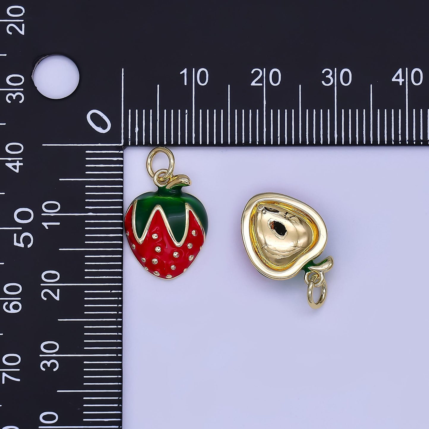 Mini Enamel Red Strawberry in 24K Gold Filled Charm Fruits Food Charm Garden Fresh Jewelry Inspired | AF-502