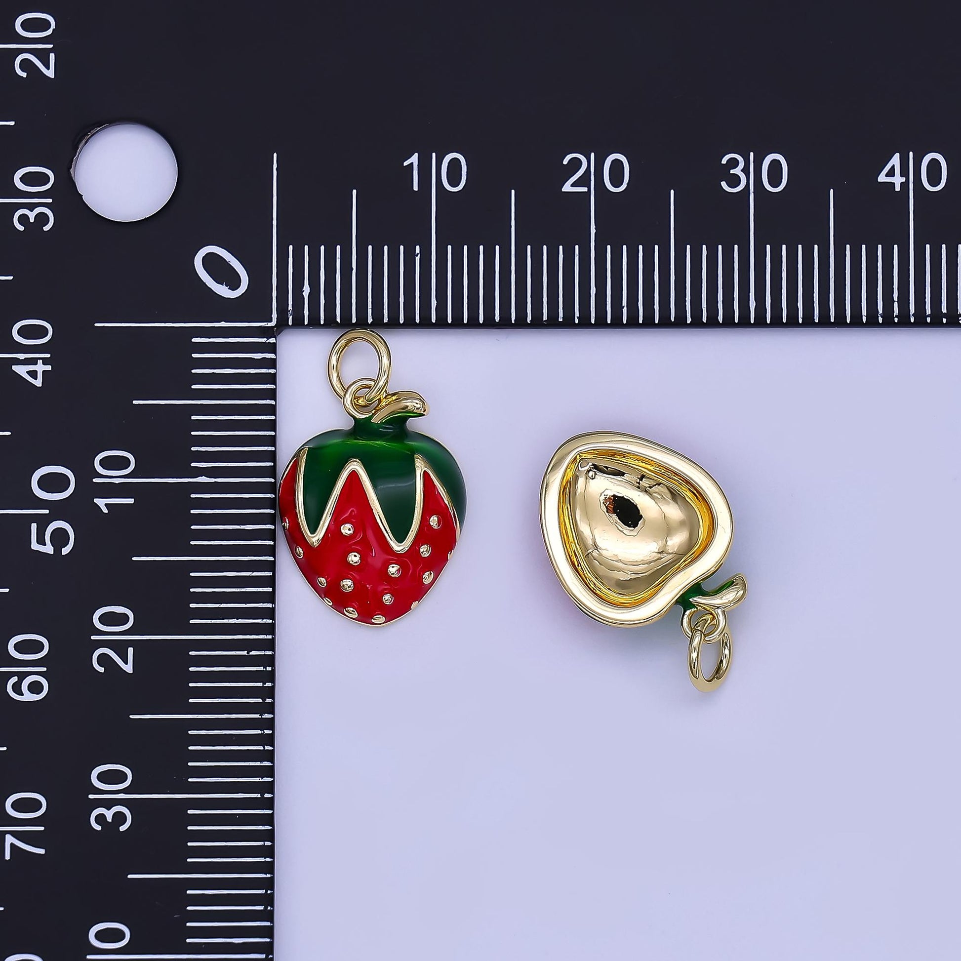Mini Enamel Red Strawberry in 24K Gold Filled Charm Fruits Food Charm Garden Fresh Jewelry Inspired | AF-502