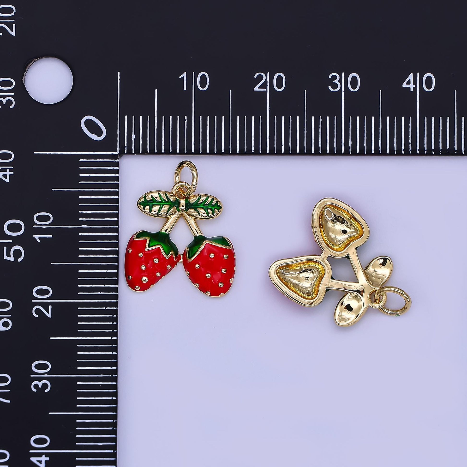 Mini Enamel Red Double Strawberry in 24K Gold Filled Charm Fruits Food Charm Garden Fresh Jewelry Inspired | AF-501