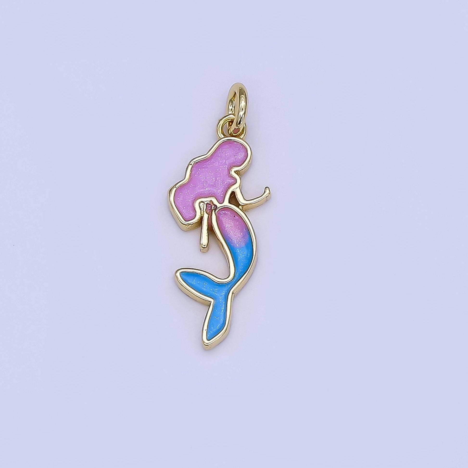 Mini Purple Blue Enamel Mermaid Charm in 24K Gold Filled Under The Sea Creature Beach Charm | N-1715