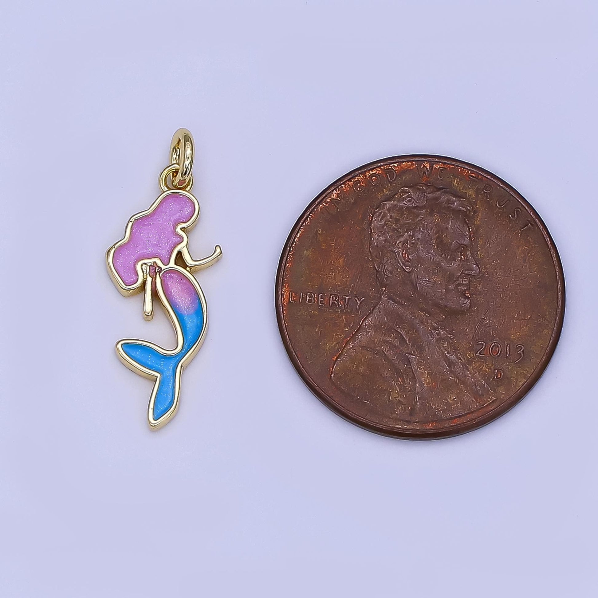 Mini Purple Blue Enamel Mermaid Charm in 24K Gold Filled Under The Sea Creature Beach Charm | N-1715