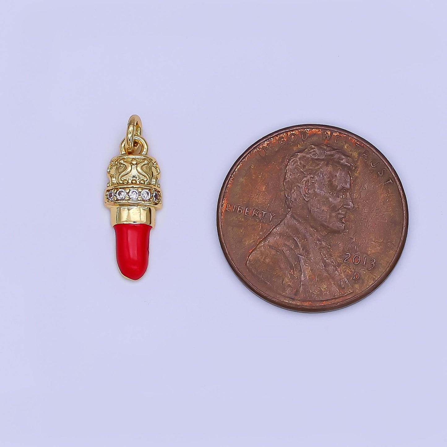 Mini Red Enamel Lipstick Charm in 24K Gold Filled Girl Fashion Make Up Charm | N-1397