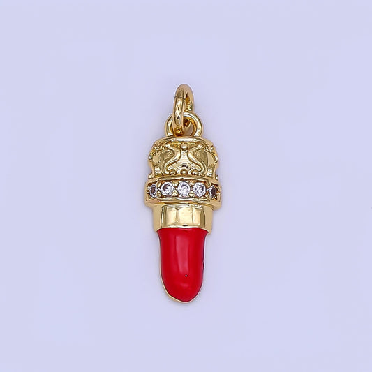 Mini Red Enamel Lipstick Charm in 24K Gold Filled Girl Fashion Make Up Charm | N-1397