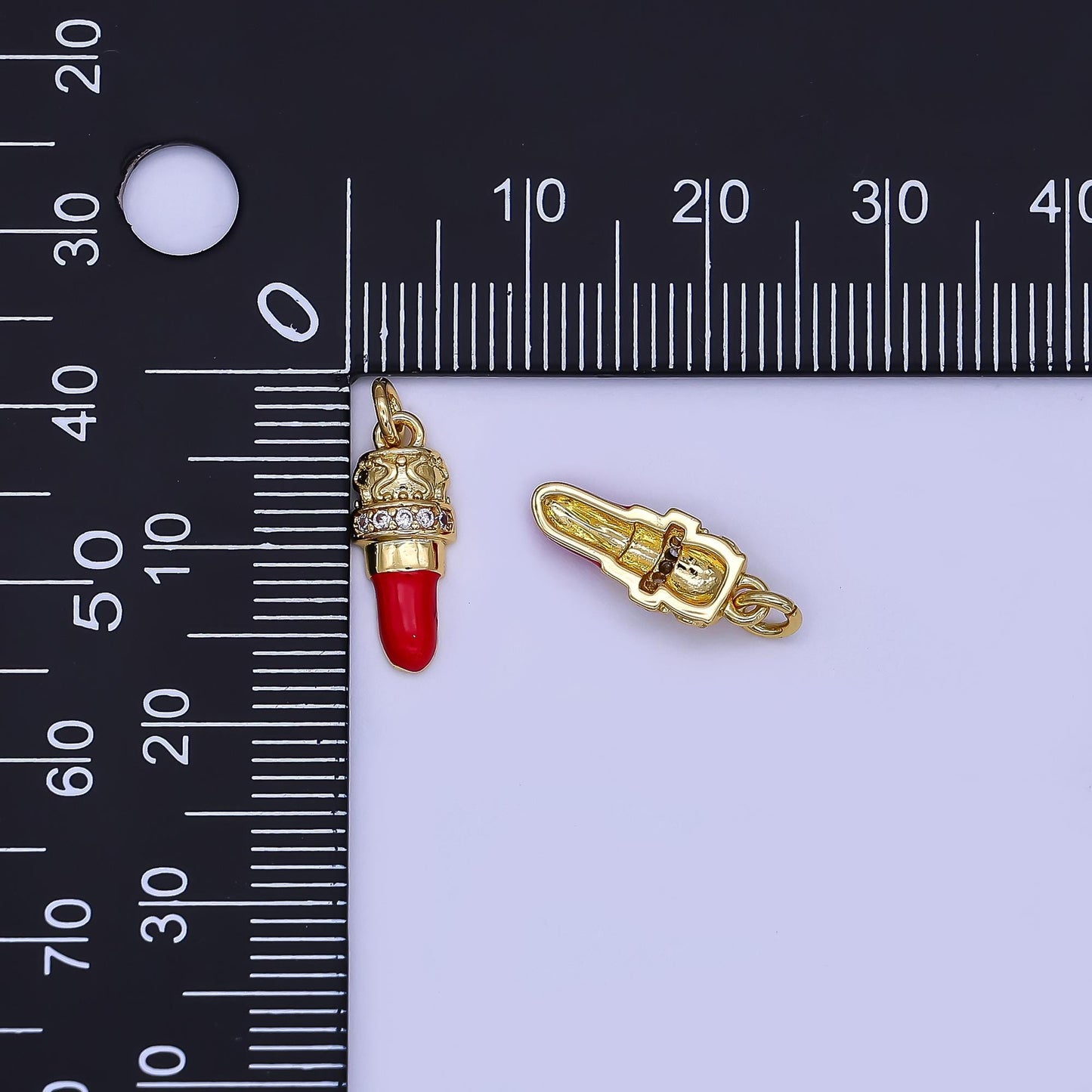 Mini Red Enamel Lipstick Charm in 24K Gold Filled Girl Fashion Make Up Charm | N-1397