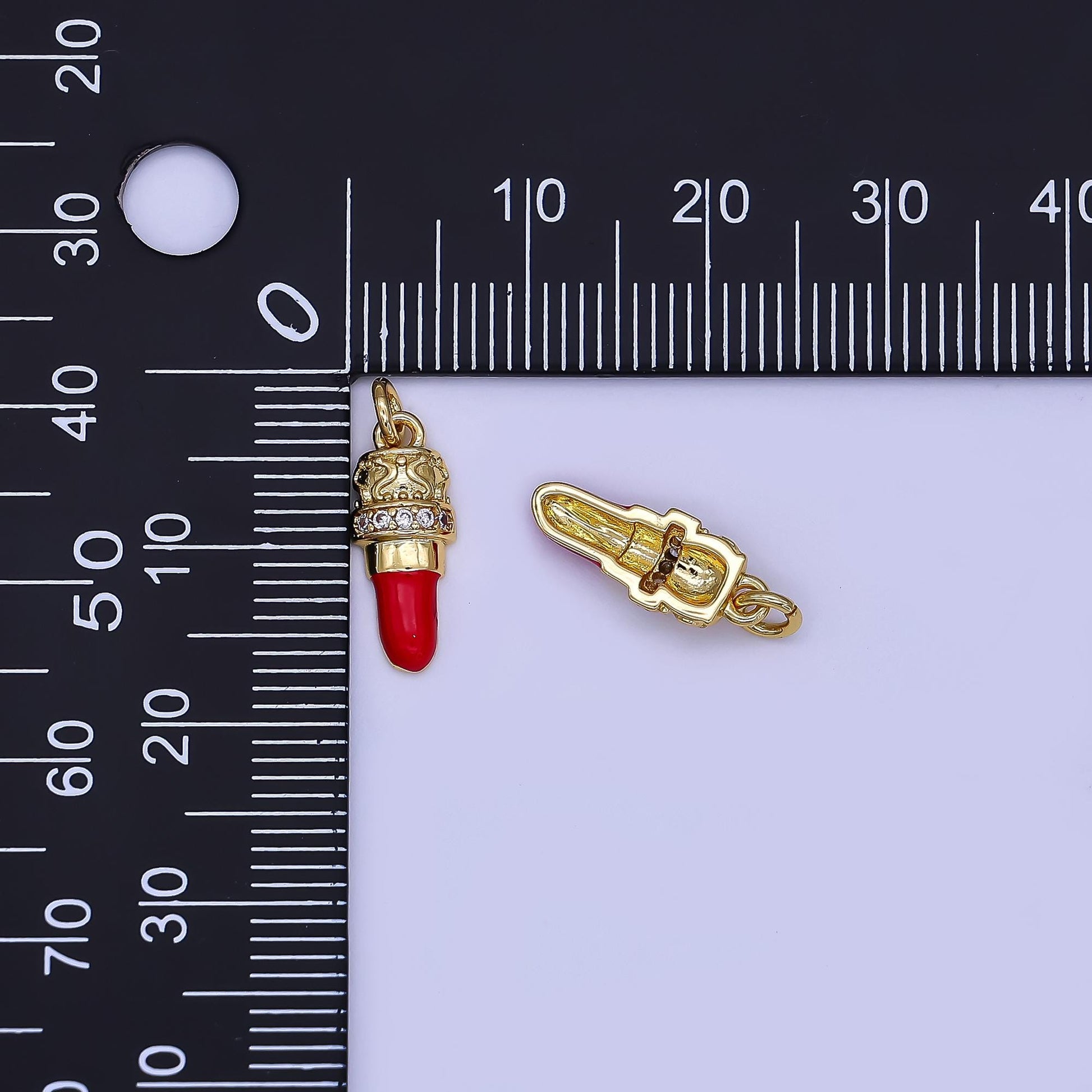 Mini Red Enamel Lipstick Charm in 24K Gold Filled Girl Fashion Make Up Charm | N-1397