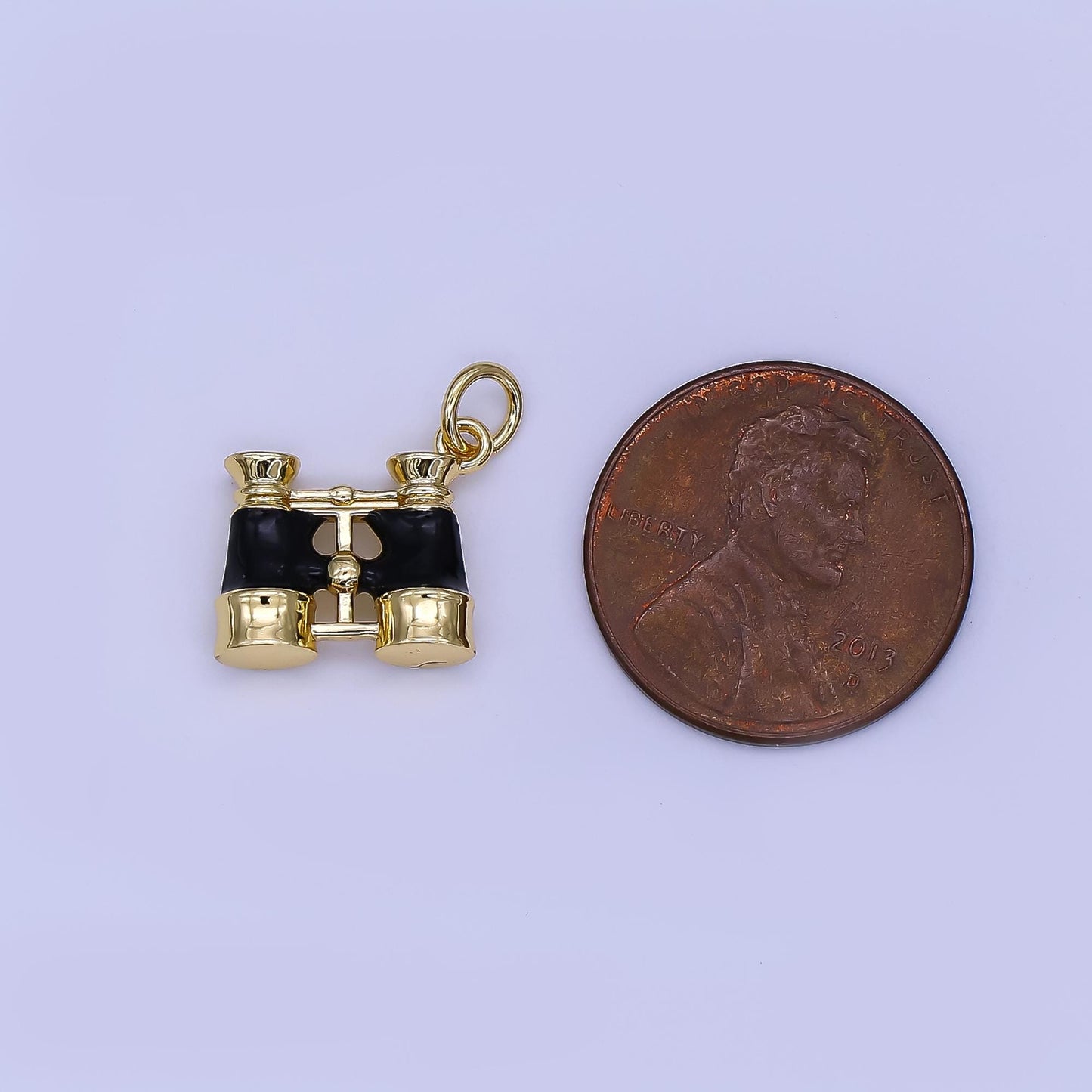 24k gold filled Mini Binocular Charm Black Enamel Charm Explorer Vibe for DIY Jewelry Making N-1325