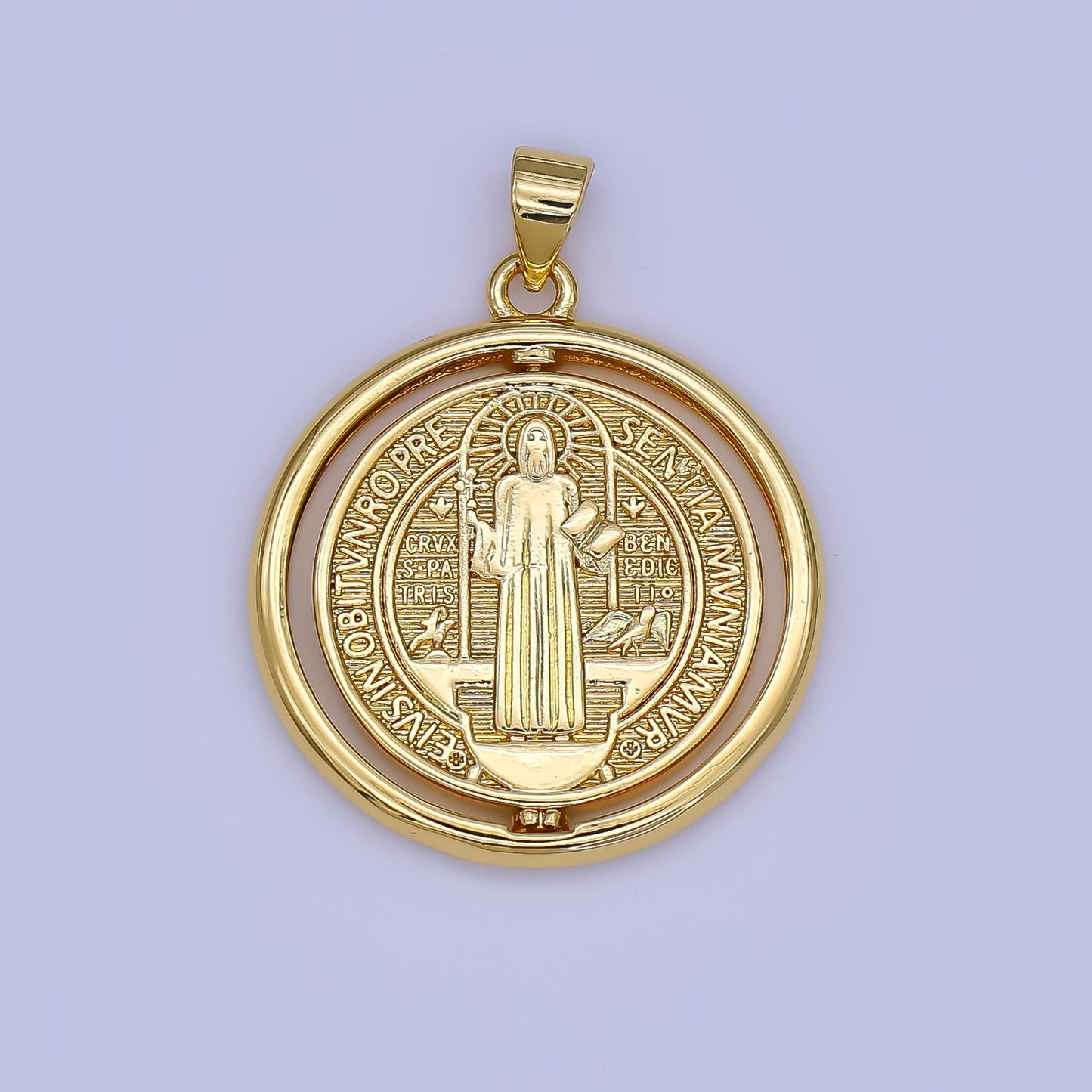 Dainty 16K Gold Filled Saint Benedict Round Charm Medallion for Necklace Bracelet Religious Jewelry Making | AH-452