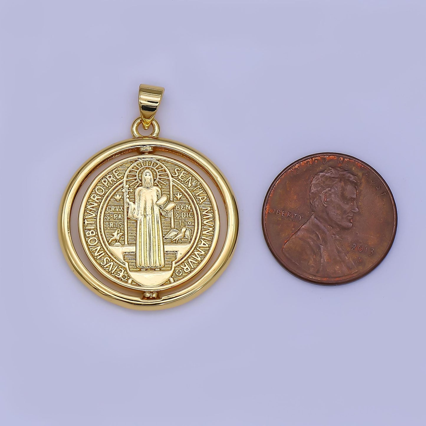 Dainty 16K Gold Filled Saint Benedict Round Charm Medallion for Necklace Bracelet Religious Jewelry Making | AH-452