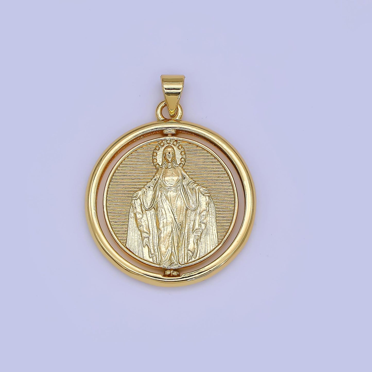 Double Sided 24K Gold Filled Miraculous Lady Round Charm Medallion for Necklace Bracelet Virgin Mary Religious Jewelry Making | AH-453