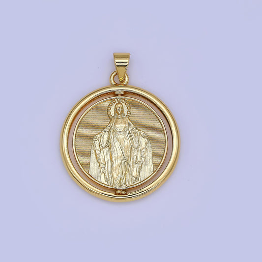 Double Sided 24K Gold Filled Miraculous Lady Round Charm Medallion for Necklace Bracelet Virgin Mary Religious Jewelry Making | AH-453