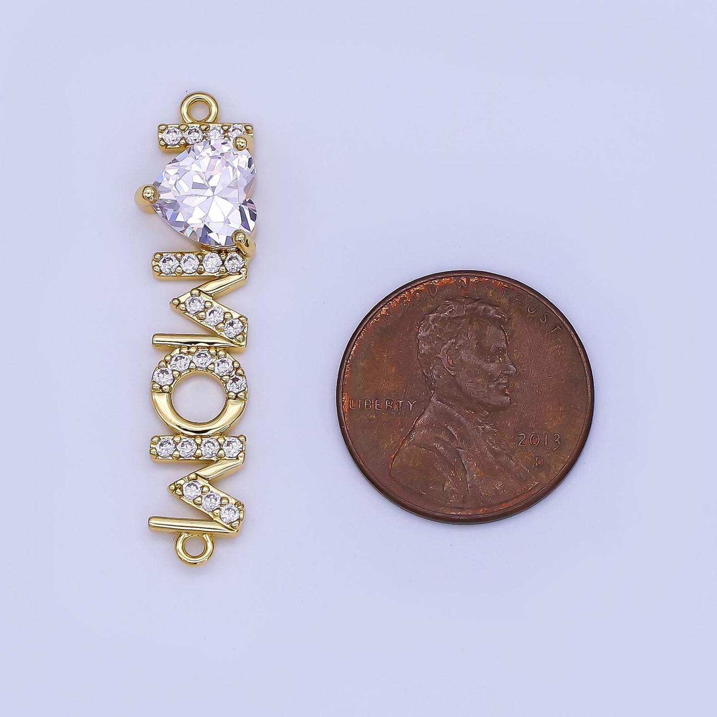 Dainty I love Mom heart Charm Connector Micro Pave cubic mom charm, mother love pendant jewelry in 14k gold filled y-028