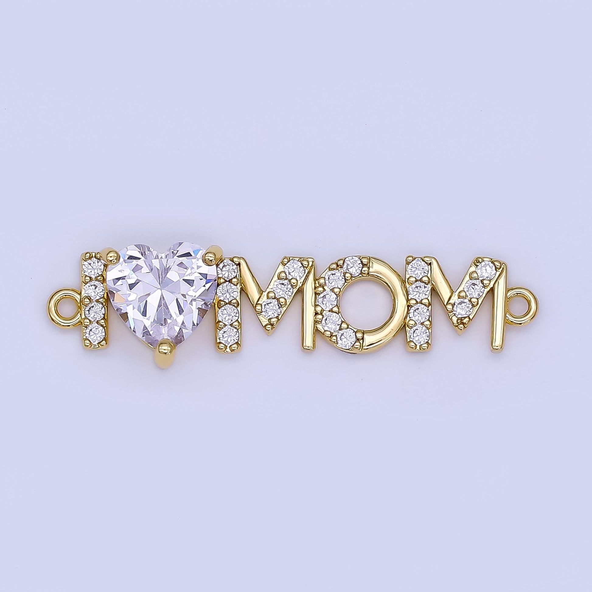 Dainty I love Mom heart Charm Connector Micro Pave cubic mom charm, mother love pendant jewelry in 14k gold filled y-028