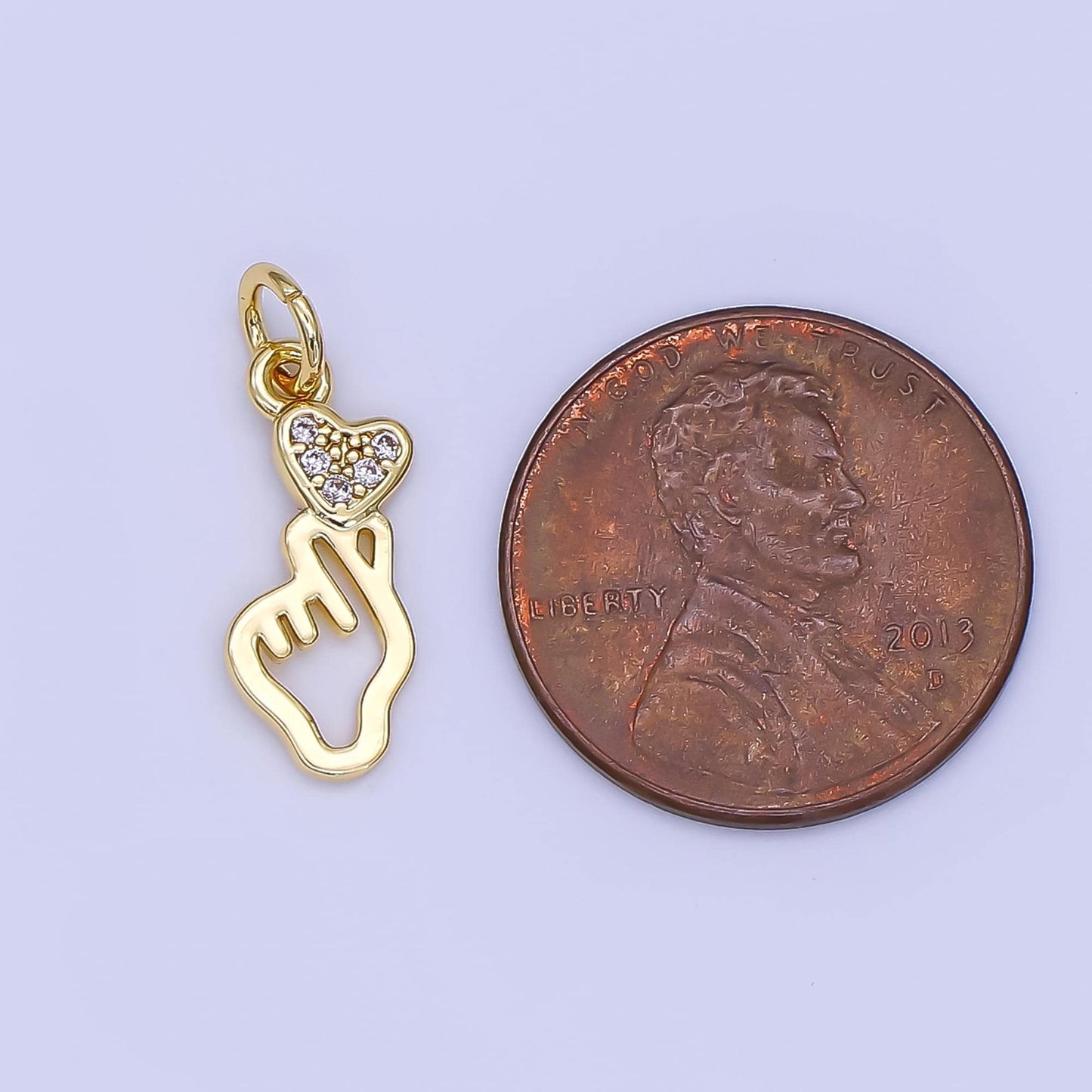 24k Gold Filled mini heart love hand gesture open charm korean style | N-1244