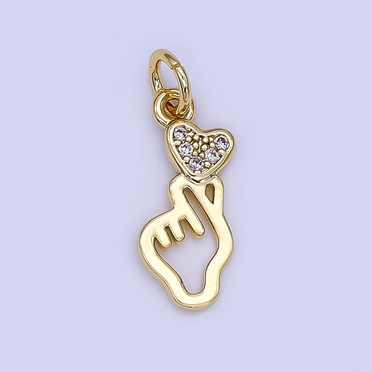 24k Gold Filled mini heart love hand gesture open charm korean style | N-1244