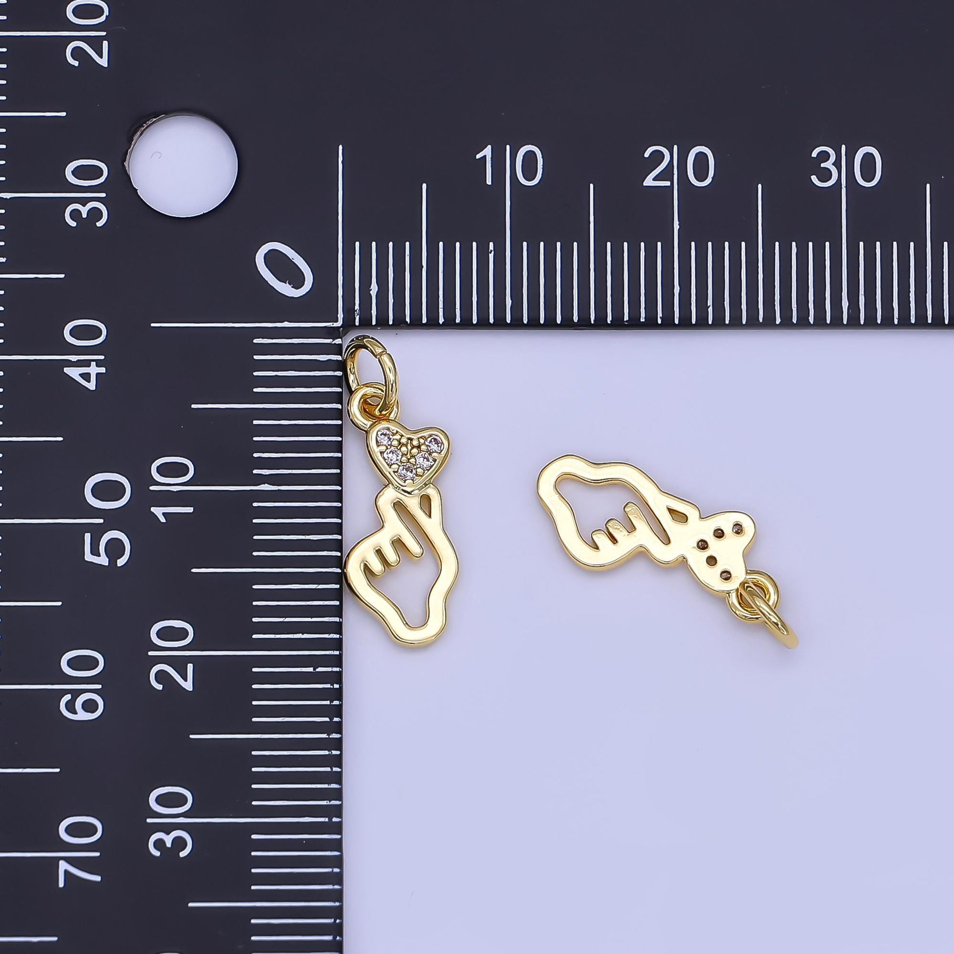 24k Gold Filled mini heart love hand gesture open charm korean style | N-1244