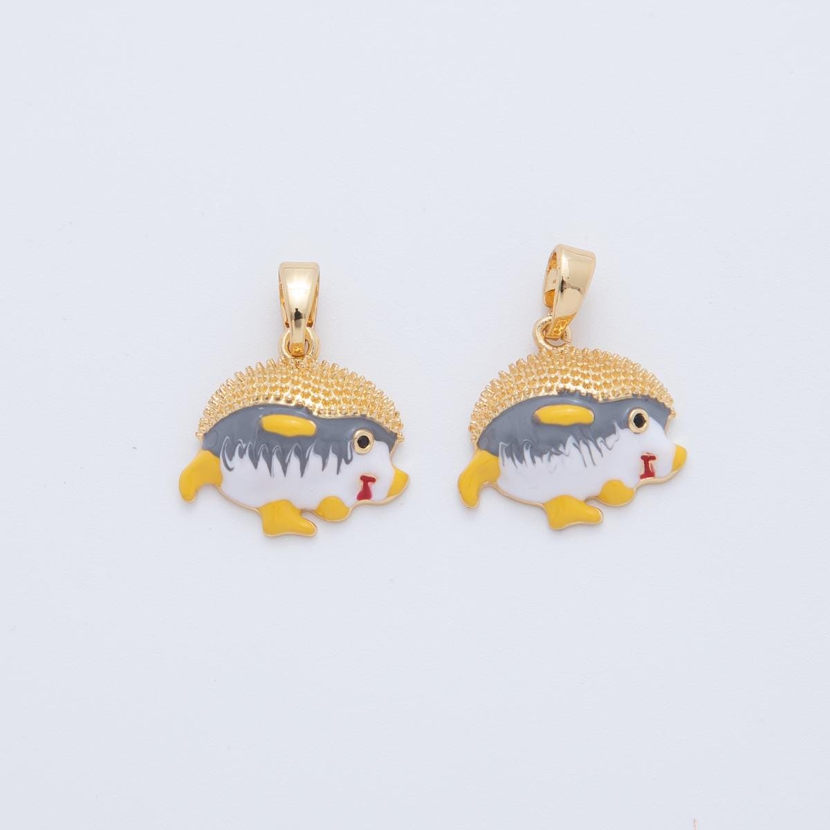 18K Gold Filled Hedgehog Porcupine Enamel Animal Pendant | AH764
