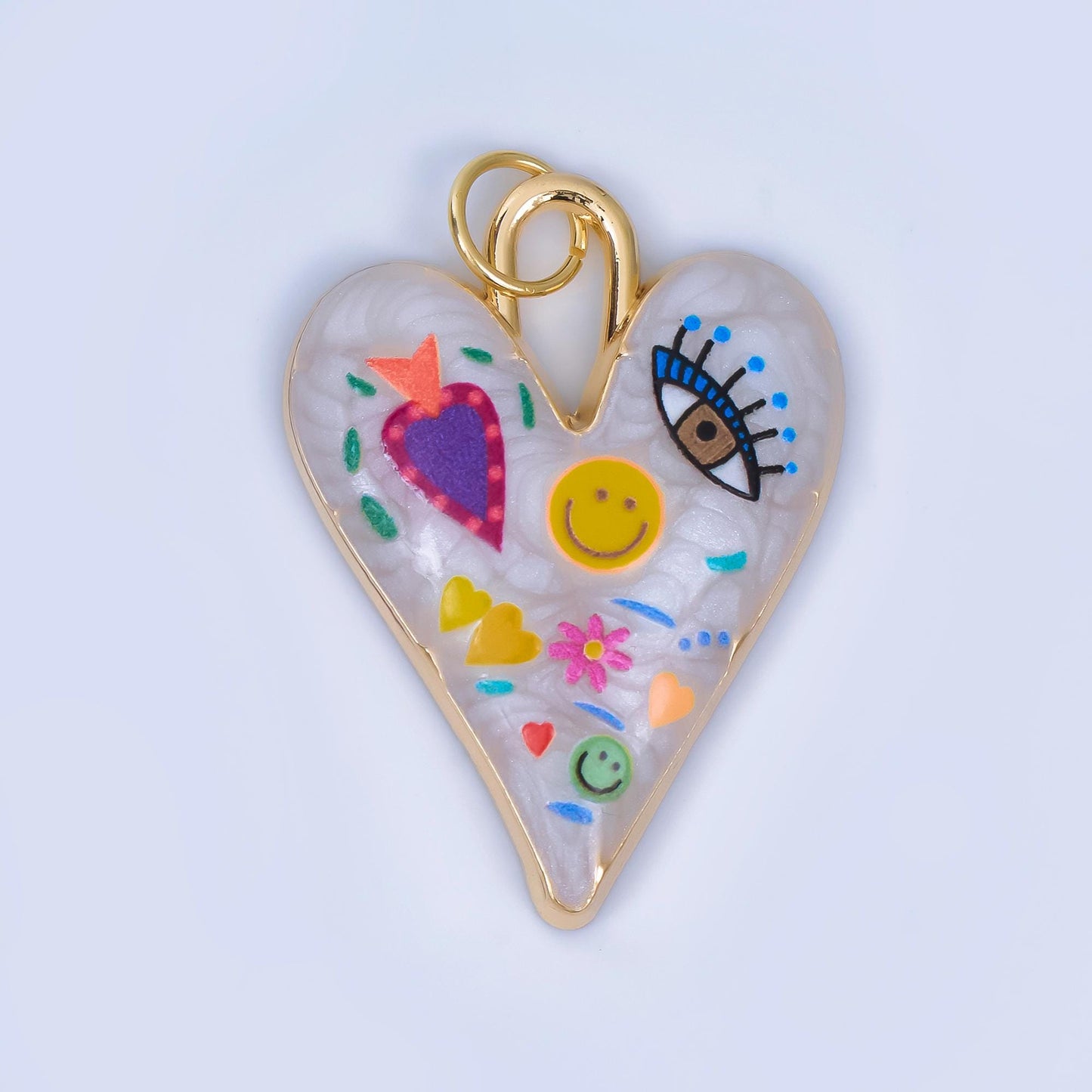 Enamel Heart Charm Evil Eye Pendant 24K Gold Filled Graffiti Charm Funky DIY Jewelry Supplies Aj-549