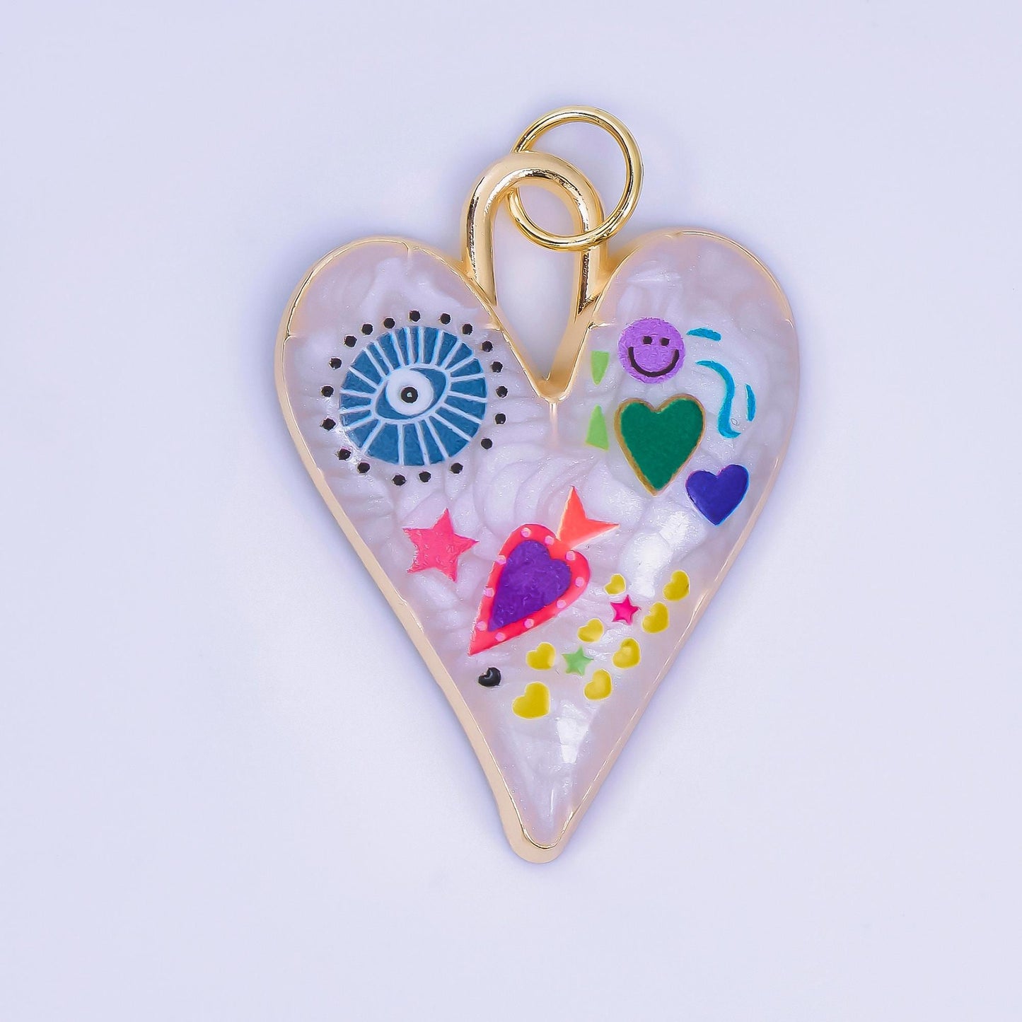 Enamel Heart Charm Evil Eye Pendant 24K Gold Filled Graffiti Charm Funky DIY Jewelry Supplies Aj-549