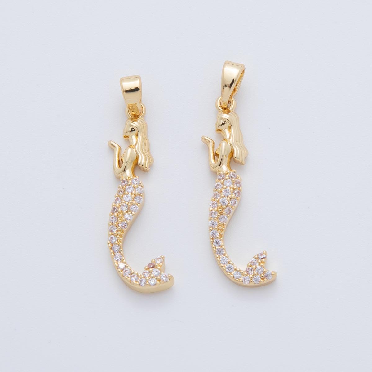 18K Gold Filled Clear Micro Paved CZ Mermaid Pendant | AH768
