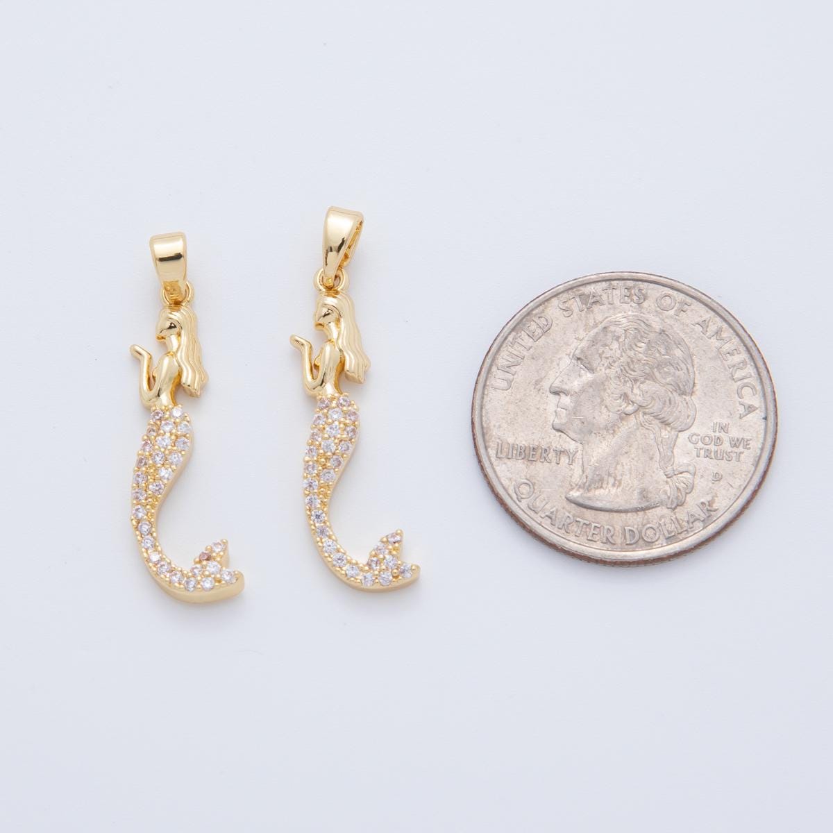 18K Gold Filled Clear Micro Paved CZ Mermaid Pendant | AH768