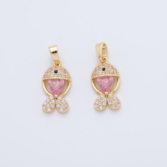 18K Gold Filled Pink Micro Paved CZ Fish Pendant | AH769