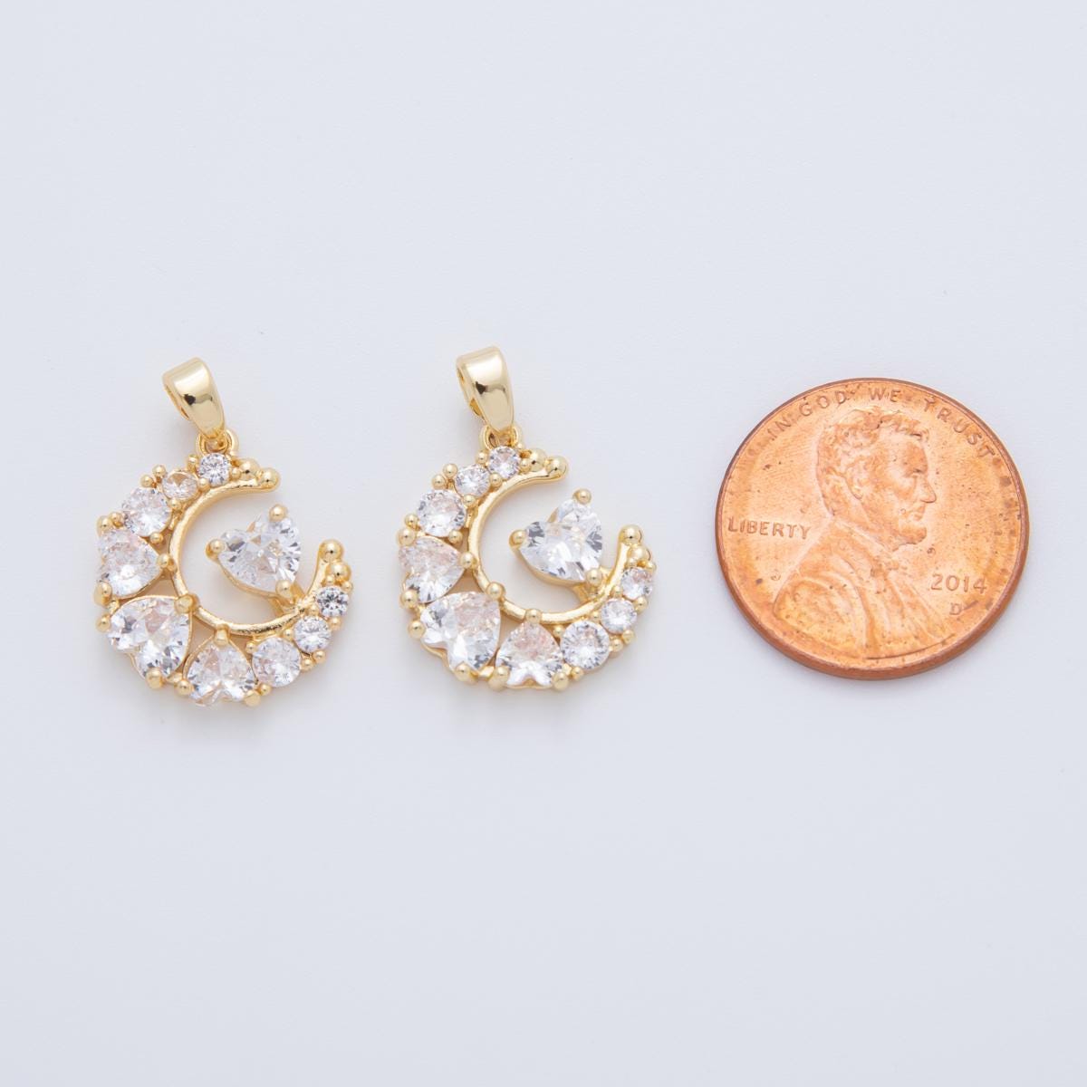 18K Gold Filled Clear CZ Heart Crescent Moon Pendant | AH770