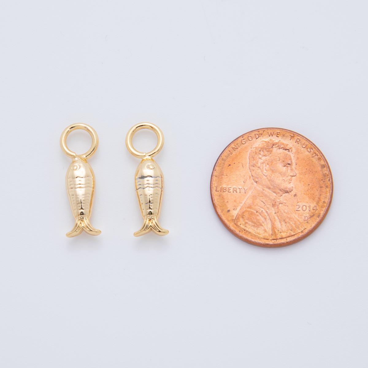 Mini Hoops Dangle Charm 18k Gold Filled Fish Charm with Large Loop for Everyday Charm DIY Earring Jewelry Making Supply AF-761