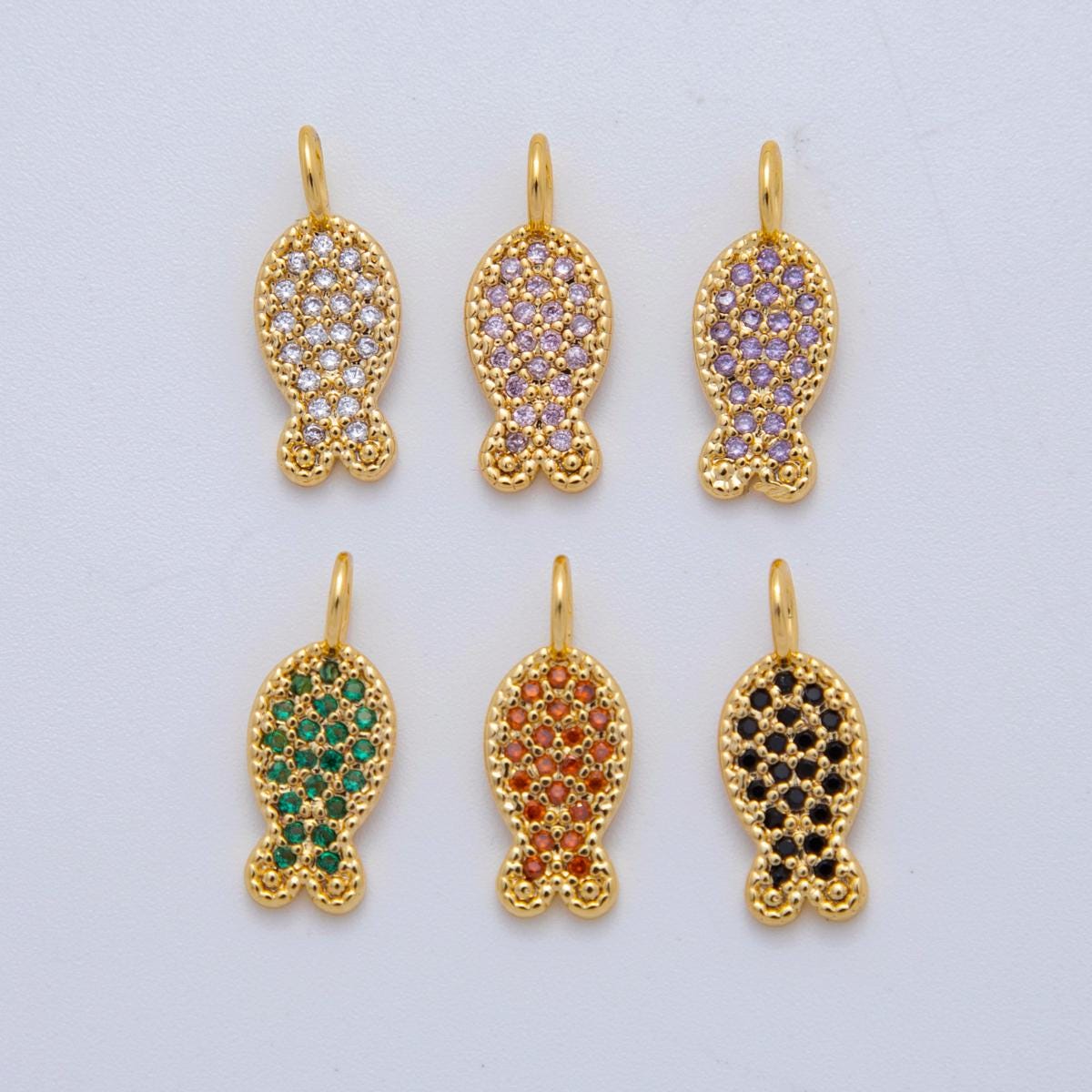 Micro Hoops Dangle Charm 18k Gold Filled Fish Charm with Large Loop for Everyday Charm DIY Earring Jewelry Making Supply AF-730
