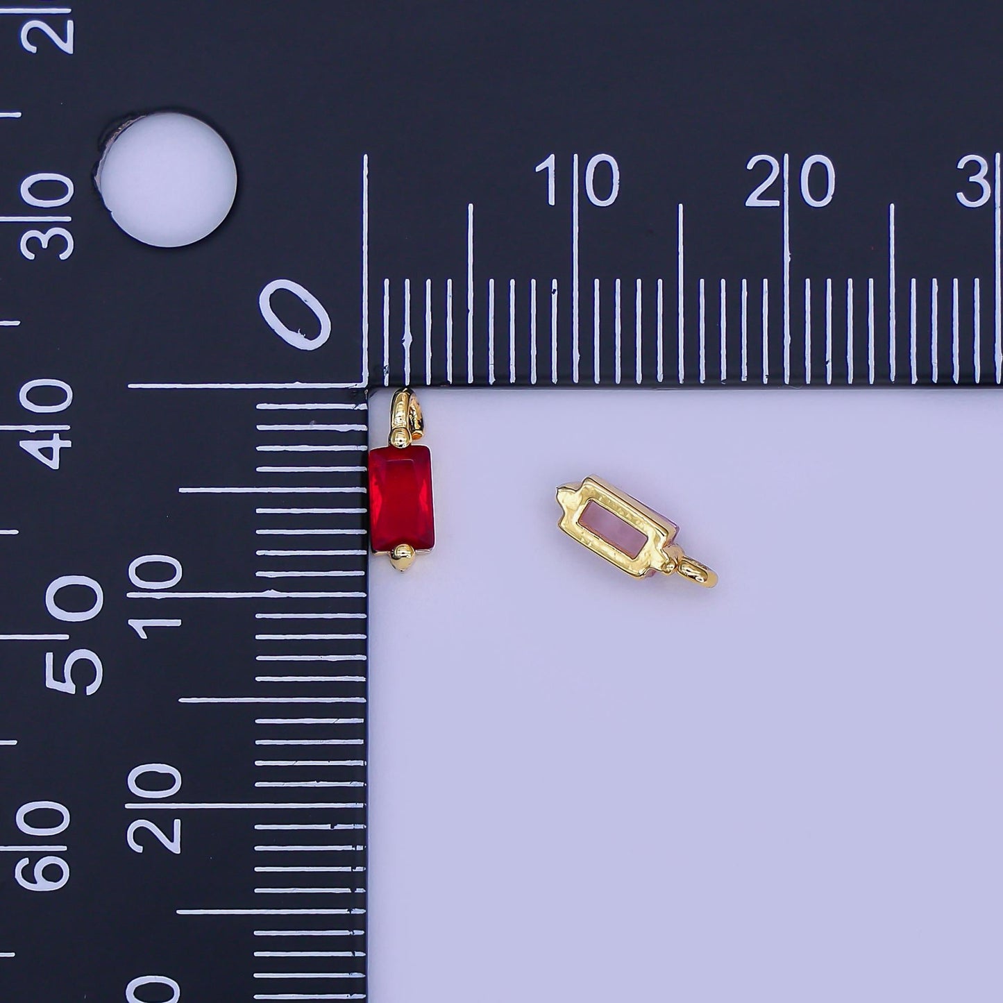 Mini Pink Red CZ emerald cut charm cz gold filled set with cubic zirconia accent for bracelet necklace earring jewelry making E322