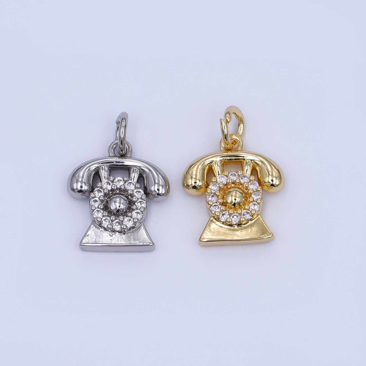 24k gold filled telephone charm pendant retro phone gadget charm necklace gift idea gold charm for bracelet necklace  w393