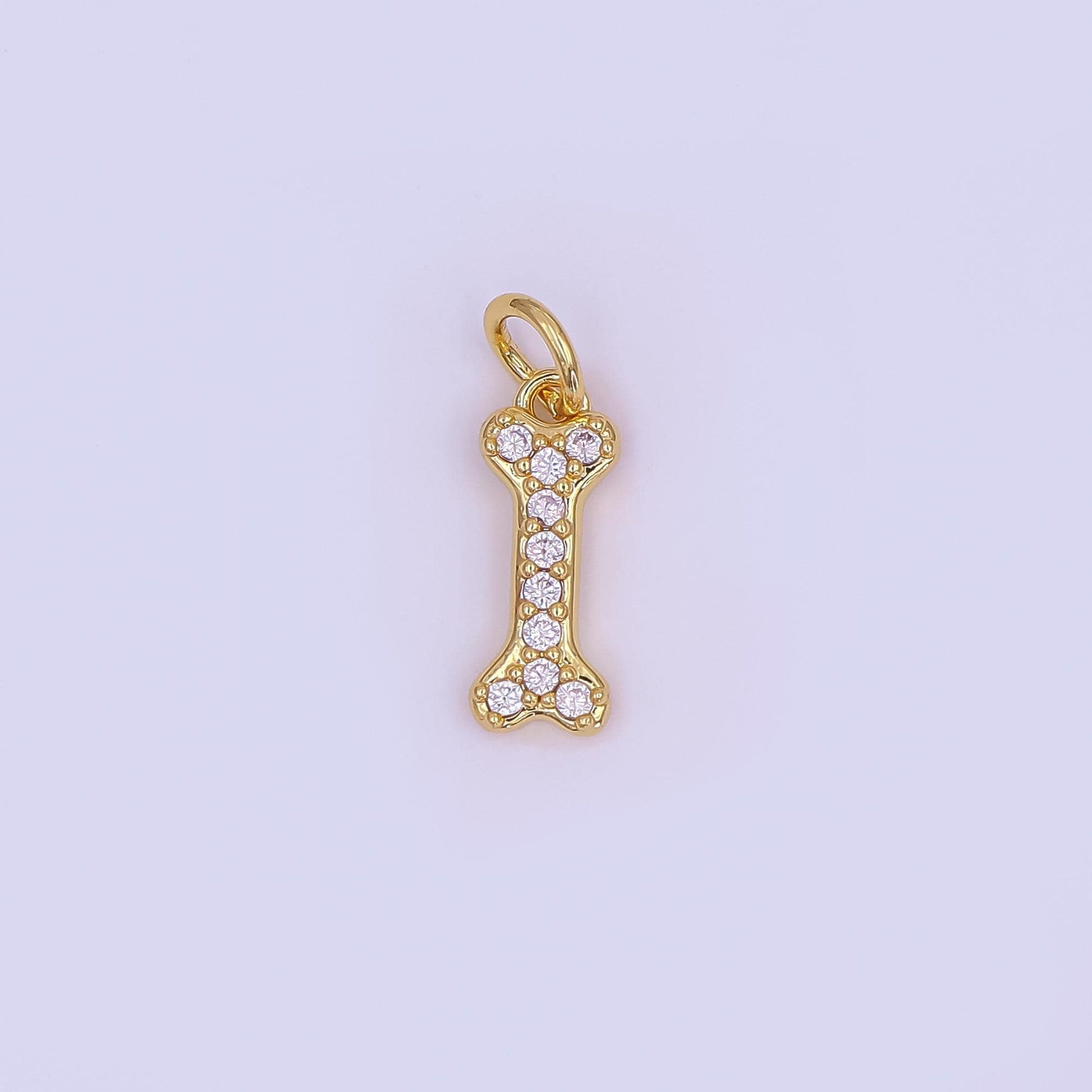 Tiny Micro pave Dog bone charm in 24k gold filled for bracelet necklace earring charm supply N-978