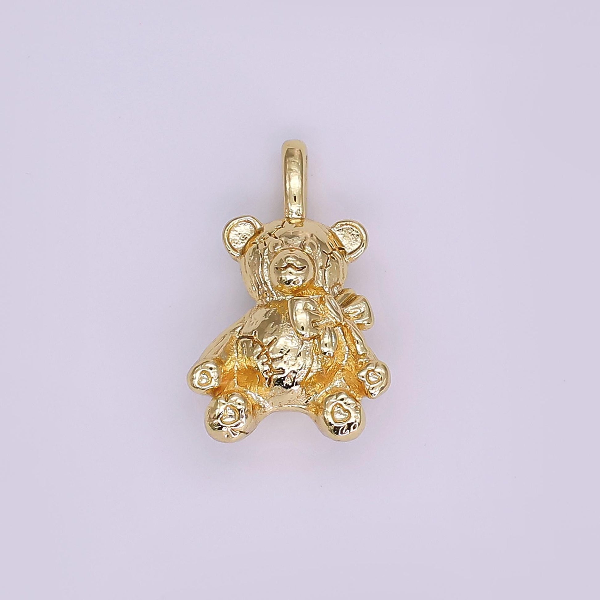 24k gold filled teddy bear pendant kids stuff animal add-on charm in gold for bracelet necklace charm bar supply | w215