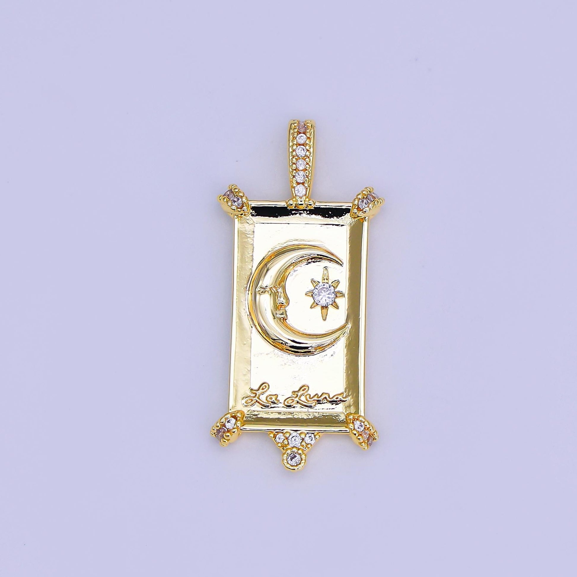 24K Gold Filled Celestial La Luna Charm Loteria Card Pendant for Necklace Bracelet Supply Jewelry Making AH-404