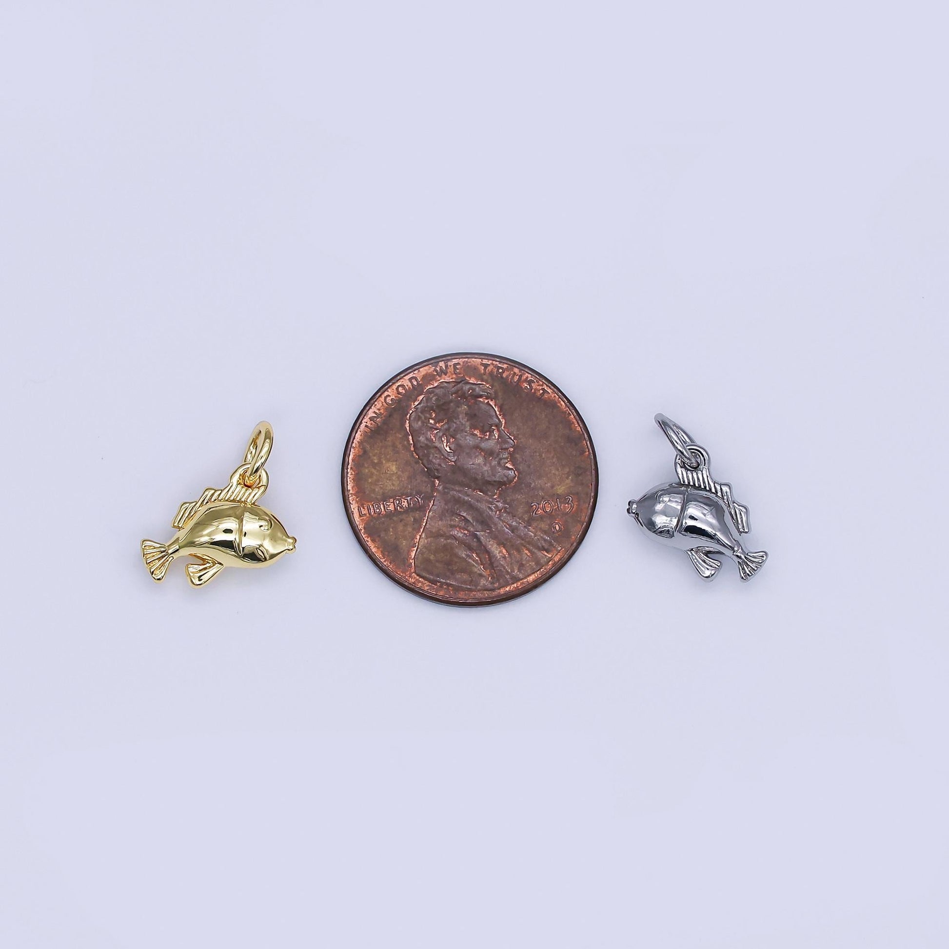 Tiny 18K Gold Filled Sea Bass Fish in Gold & Silver Ocean Under the Sea Jewelry Inspired | N-891