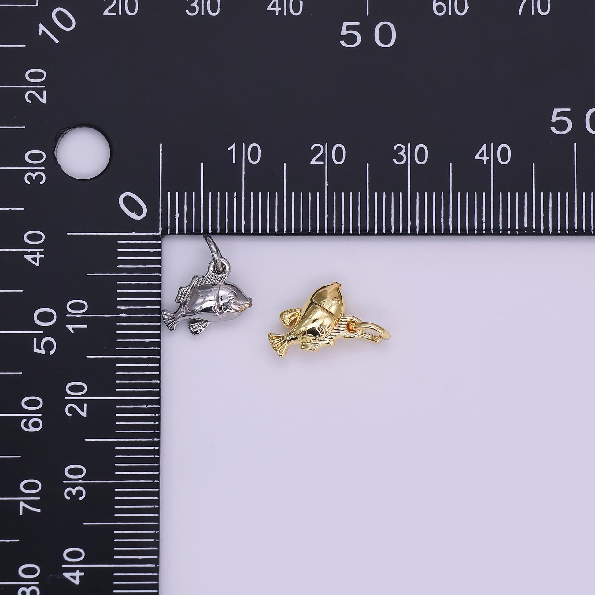 Tiny 18K Gold Filled Sea Bass Fish in Gold & Silver Ocean Under the Sea Jewelry Inspired | N-891