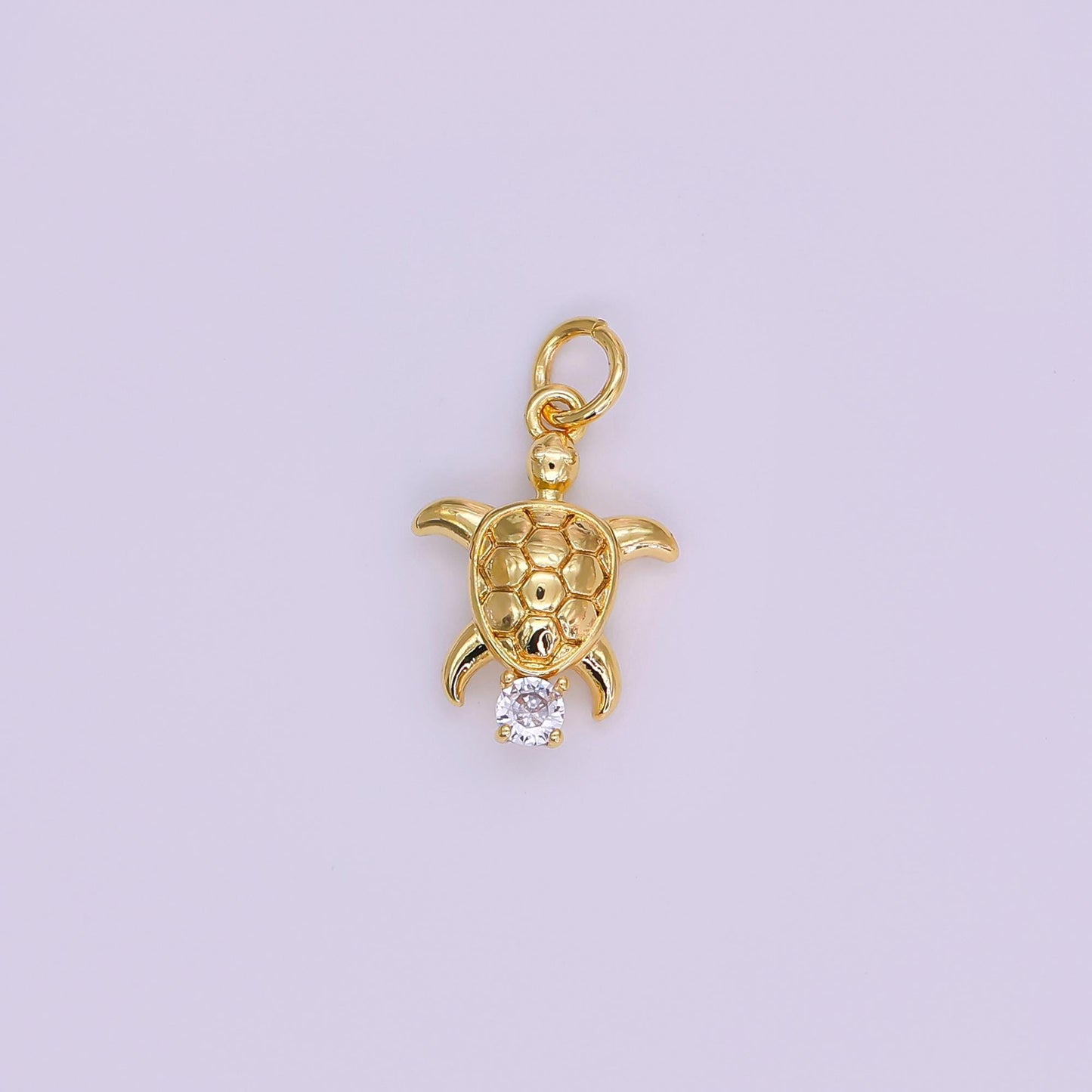 Tiny Turtle gold micro pave charm, cubic zirconia turtle pendant charm, dainty charm for diy jewelry, 24k gold filled N847