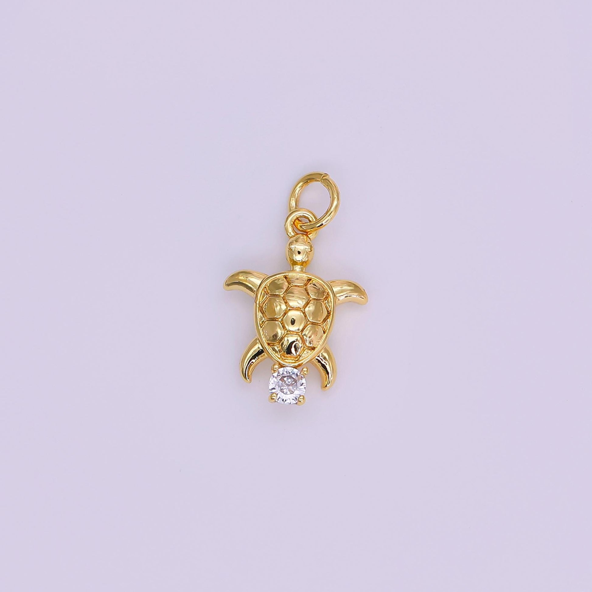 Tiny Turtle gold micro pave charm, cubic zirconia turtle pendant charm, dainty charm for diy jewelry, 24k gold filled N847