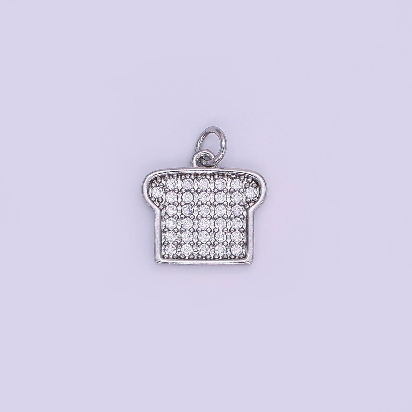 Cubic Bread charm 18k Gold Filled Silver French Toast Charm with Clear Micro Pave CZ for Bracelets and Necklaces Supply N-789